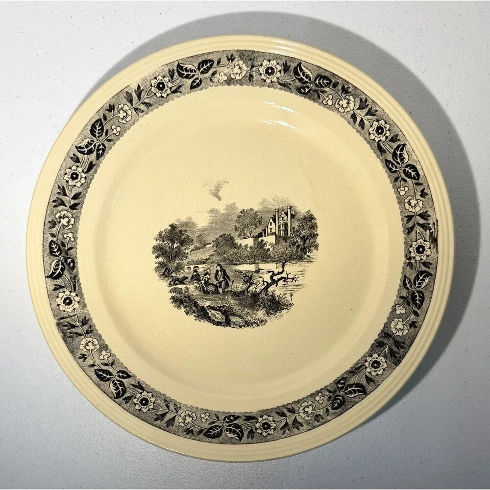 Antique 1900 Sepia Plate Boch la Louviere Black White/Ivory Set Of Four Plates